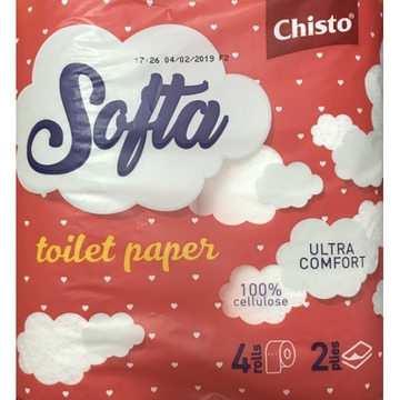  Туалетний папір Chisto Softa 2-шаровий, 150 відривів, 4 шт. (біло-рожевий)