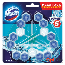 картинка блок для очищення унітаза Domestos Power 5 Океан 3х55 г