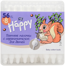 картинка Ватні палички Bella Baby Happy дитячі з обмежувачем 56+8 шт.
