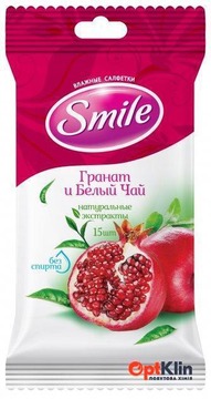  Вологі серветки Smile Гранат і Білий чай без спирту 15 шт.